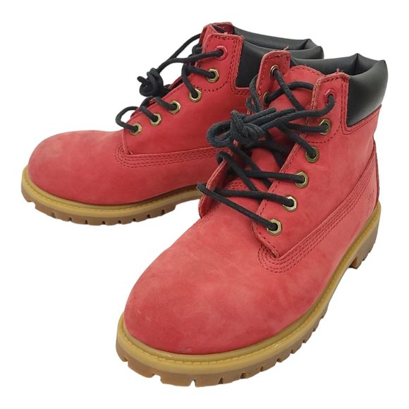 Timberland Nubuck Leather Boots Boys Size US 3 UK 2.5 EU 35 Red 6578R Hiking - Picture 1 of 12